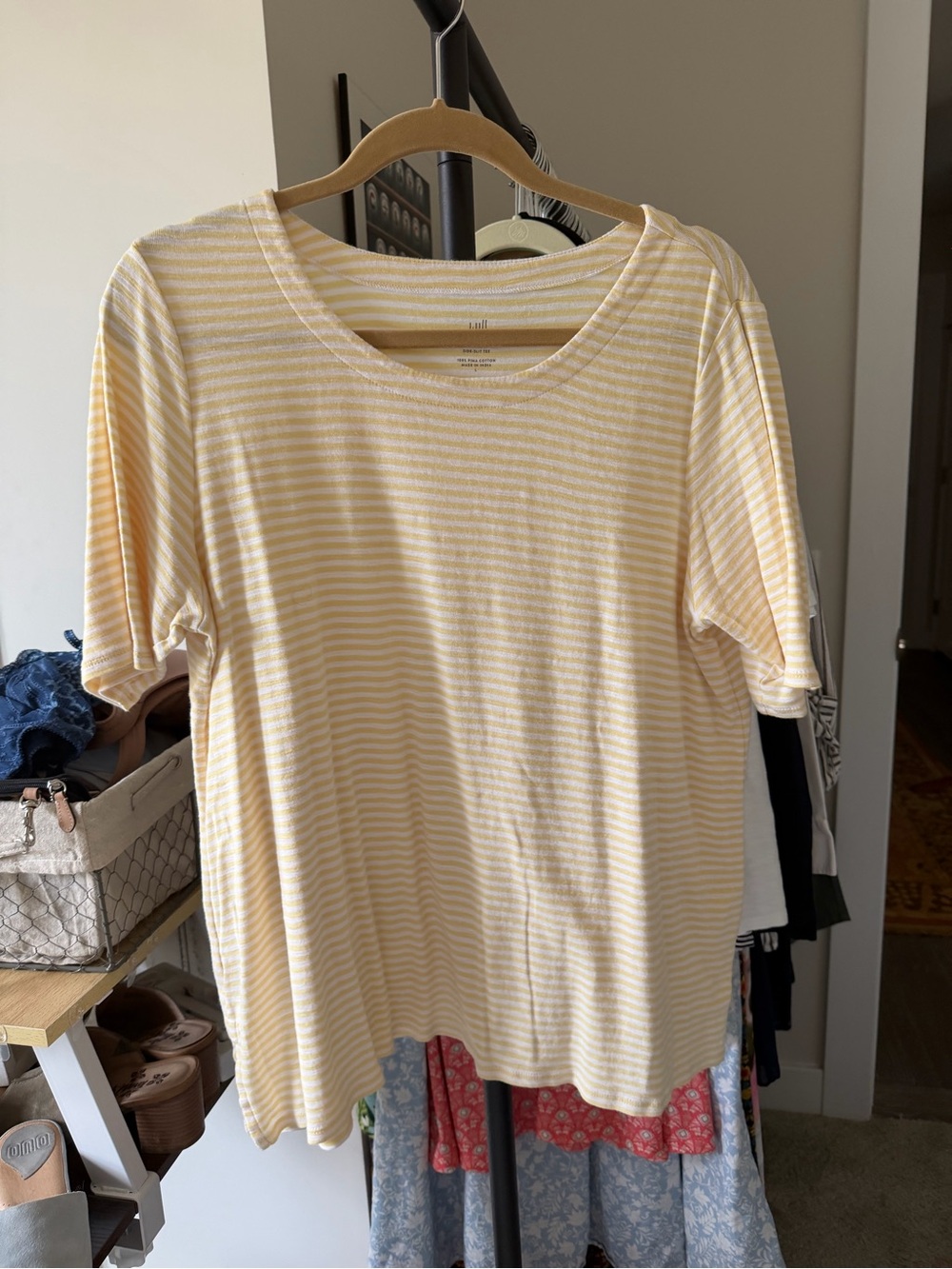 J. Jill Women's yellow & White Striped Short-Sleeve Tee